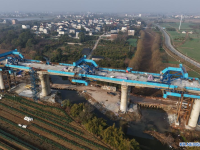 中 저장성, 취장특대교 연속교 연결 작업 한창